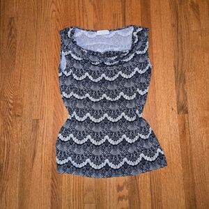 Tahari Navy and White Lace Pattern Blouse